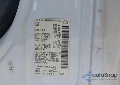 2018 Nissan Nv Cargo Nv2500 Hd Sv V8 из США, поврежденный, VIN 1N6AF0LY7JN816306